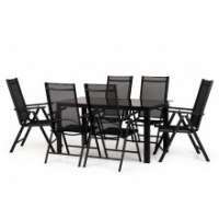 aluminiowy zestaw ogrodowy stół + 6 krzeseł dizu czarny szklany stół