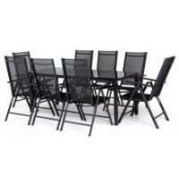 aluminiowy zestaw ogrodowy stół + 8 krzeseł dizu czarny szklany stół