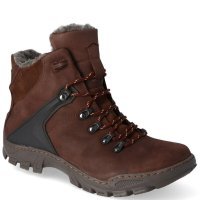 Kent 119 ciemny brąz - wysokie buty zimowe, naturalne futro - brązowy