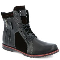 Kent 237 czarny+welur - męskie buty zimowe - czarny || czerwony