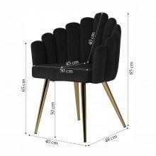 Krzesło welurowe canis muszelka czarne/złote nóżki