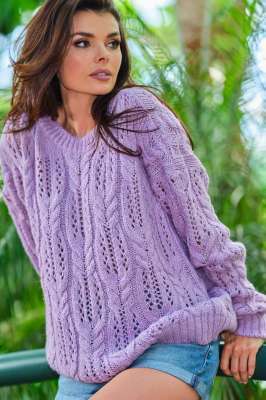 luźny sweter o ażurowym splocie - fioletowy