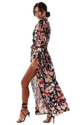 maxi sukienka z długim rozcięciem w kwiaty