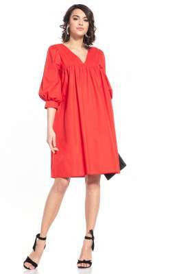 midi sukienka z bufiastym rękawem - czerwona