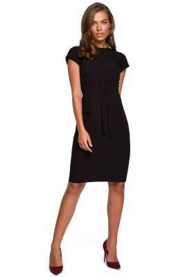 minimalistyczna ołówkowa sukienka z przeszyciami - czarna