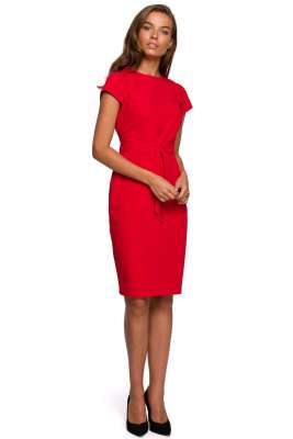 minimalistyczna ołówkowa sukienka z przeszyciami - czerwona