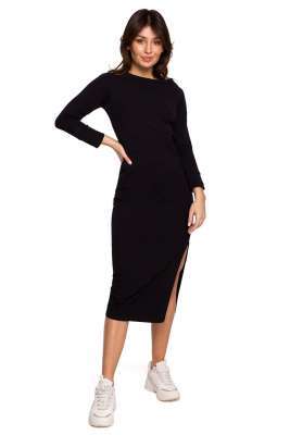 prosta bawełniana sukienka midi - czarna