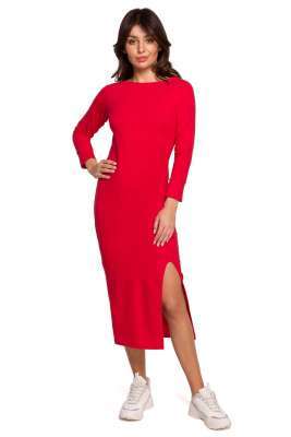 prosta bawełniana sukienka midi - czerwona