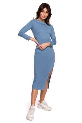 prosta bawełniana sukienka midi - niebieska