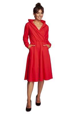 rozkloszowana sukienka z kapturem - czerwonae