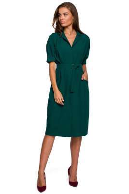 sukienka szmizjerka z dużymi kieszeniami - zielona