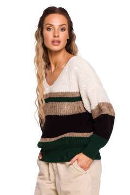 sweter w paski z dekoltem v - model 1