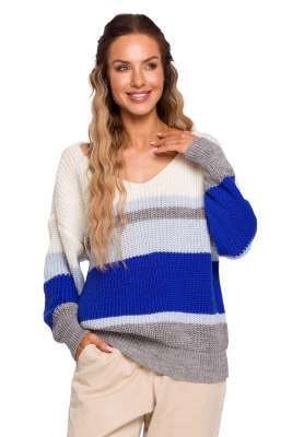sweter w paski z dekoltem v - model 3