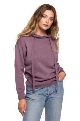 sweter z kapturem w formie bluzy - wrzosowy