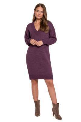 swetrowa sukienka z dekoltem v - fioletowa