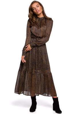szyfonowa midi sukienka w drobne groszki - model 3