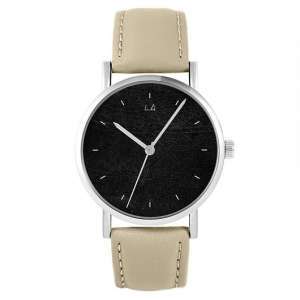 zegarek yenoo - czarny - skórzany, beżowy